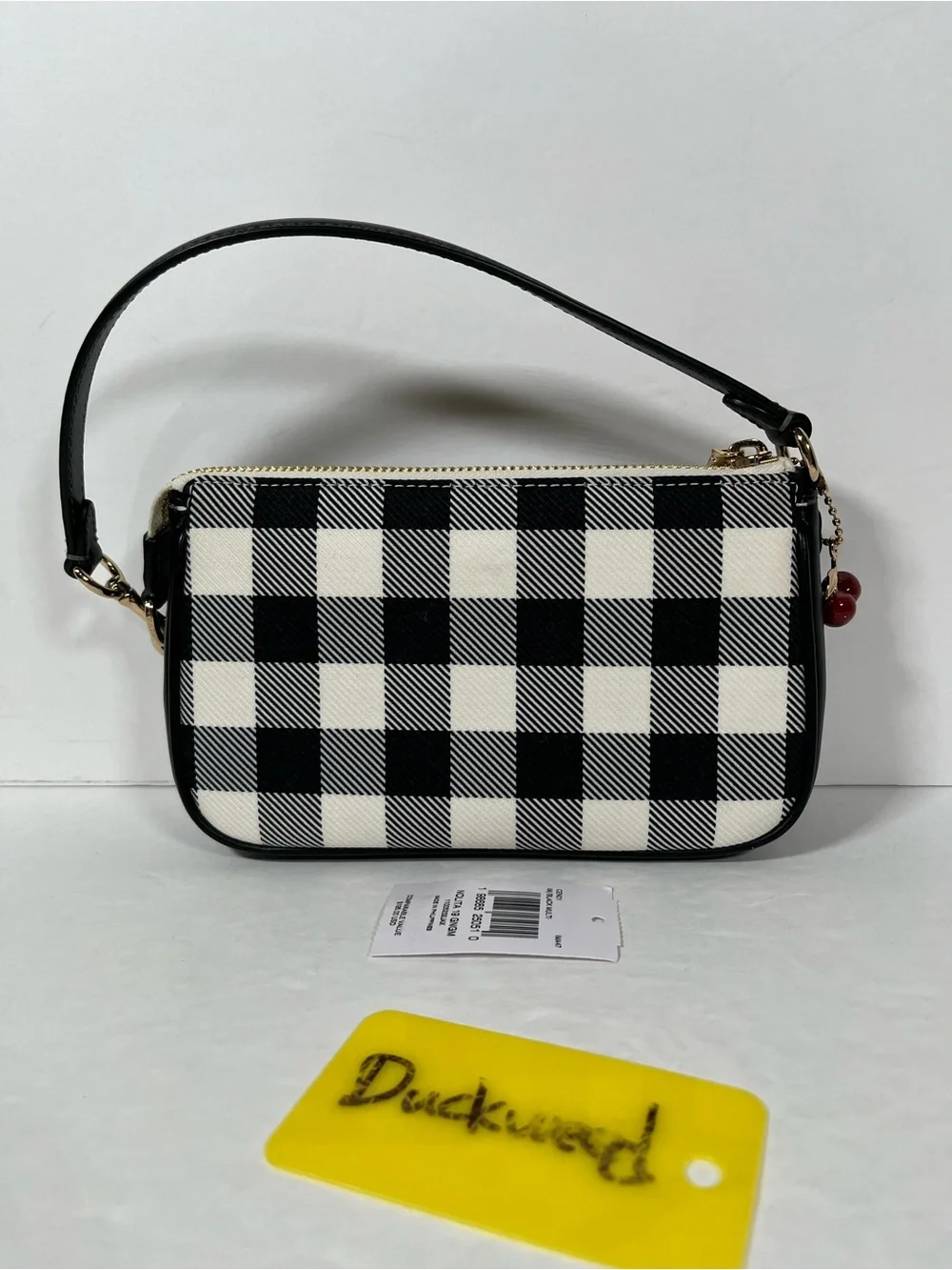NWT Coach Nolita 19 With Gingham Print And cherry Charm Gold/Black Multi